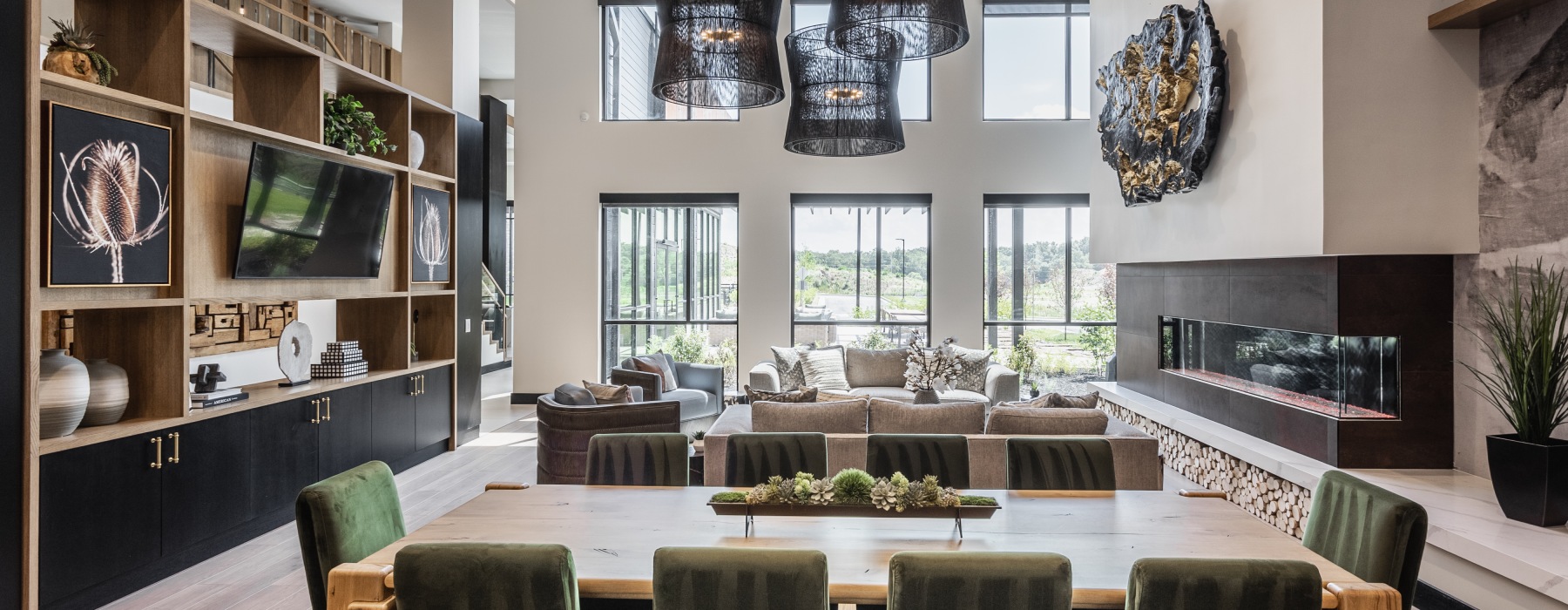 a room with a table and chairs