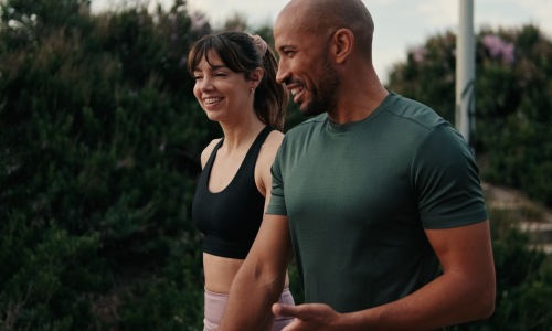 Woman and man walking